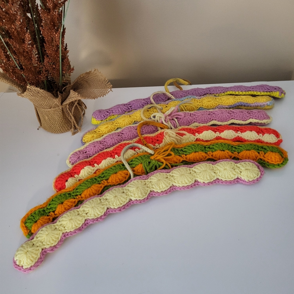 Vintage Crochet Hangers - Purple, Orange, Yellow, Cream Set